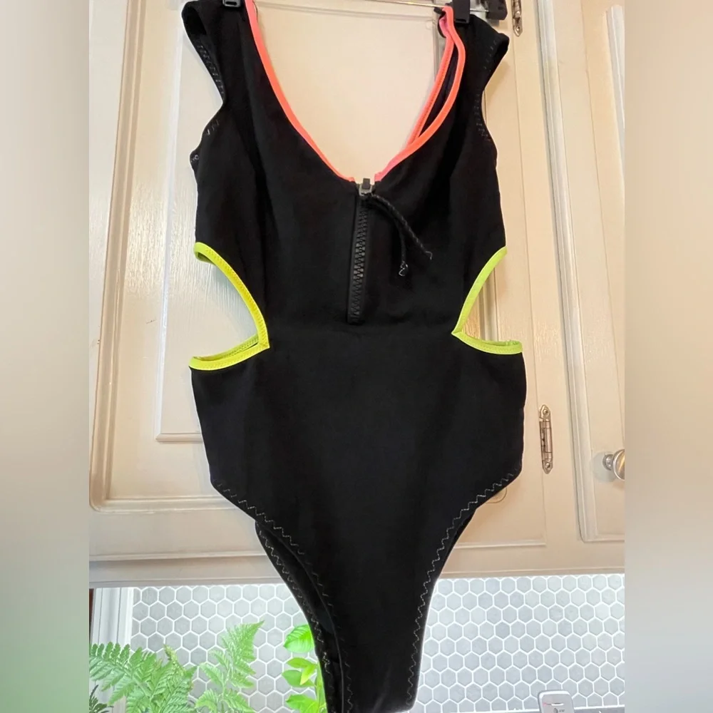 Zara Black and Pink One Piece Swimwear